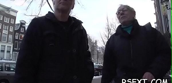  Excited old chap takes a tour in amsterdam&039;s redlight district